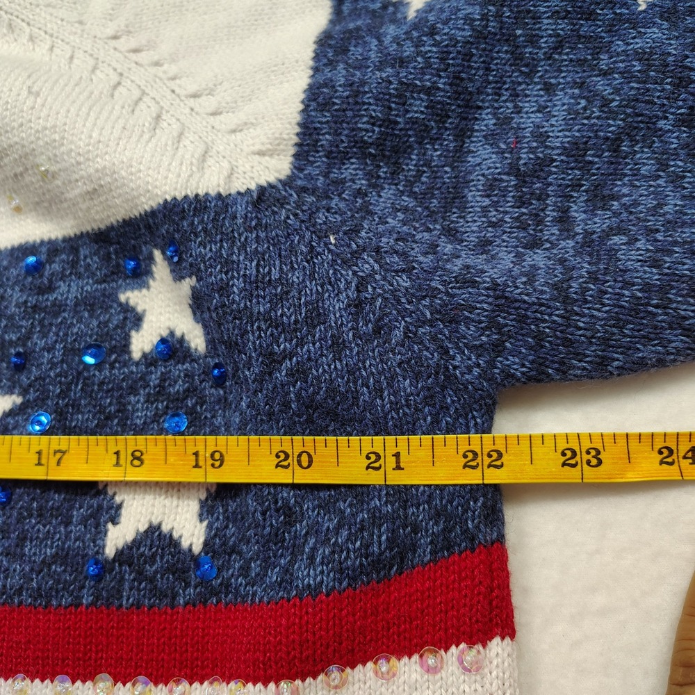 Vtg Tiara International American Flag Sequin Zip Up Cardigan Sweater‎ XL - Picture 9 of 13